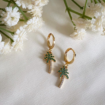 Palm Tree Huggie Hoop Earrings Wisteria London